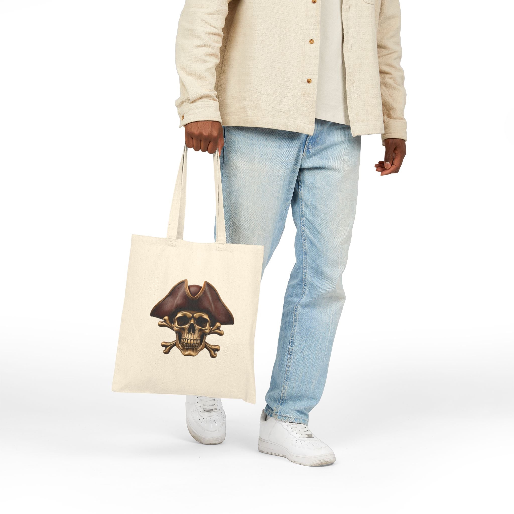 Pirate Skull & Anchor Canvas Tote Bag — Nautical Pirate Beach Shopping Tote