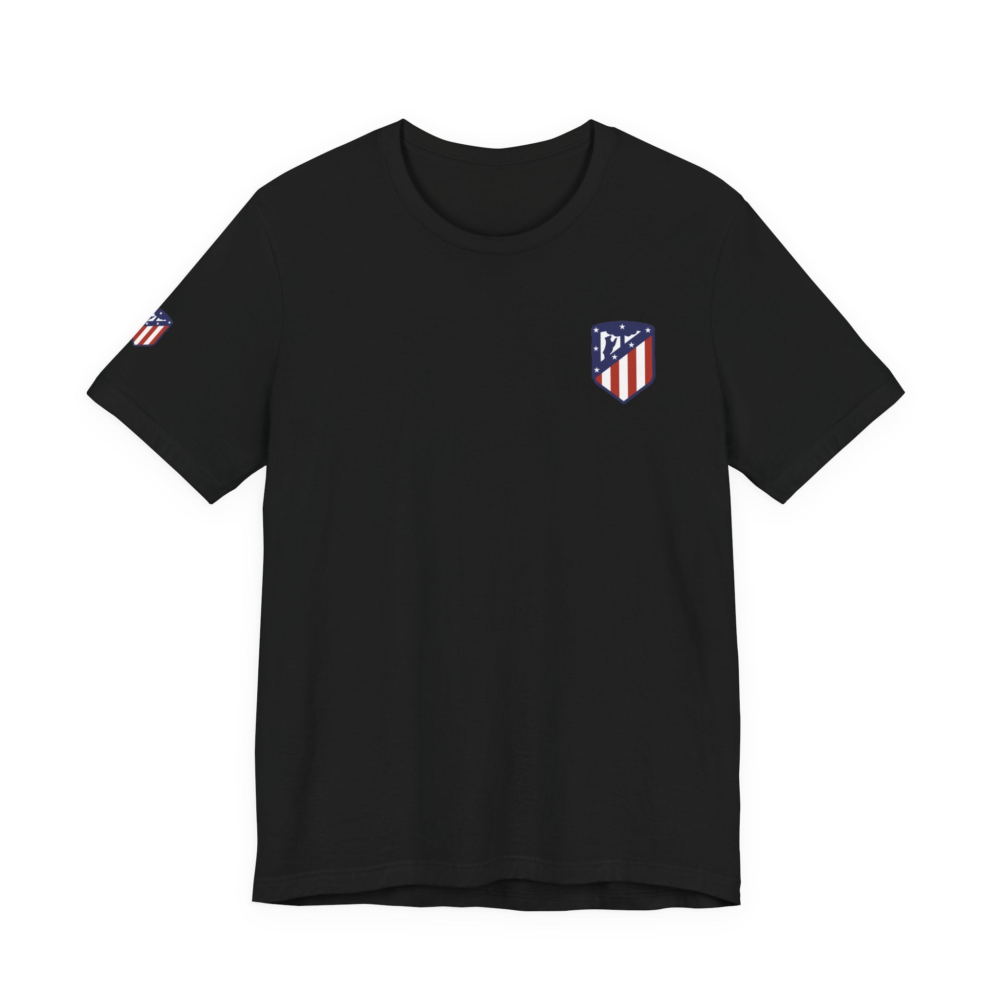 Atletico Madrid Shield T-Shirt Front Chest & Sleeve Logo Soccer Tee