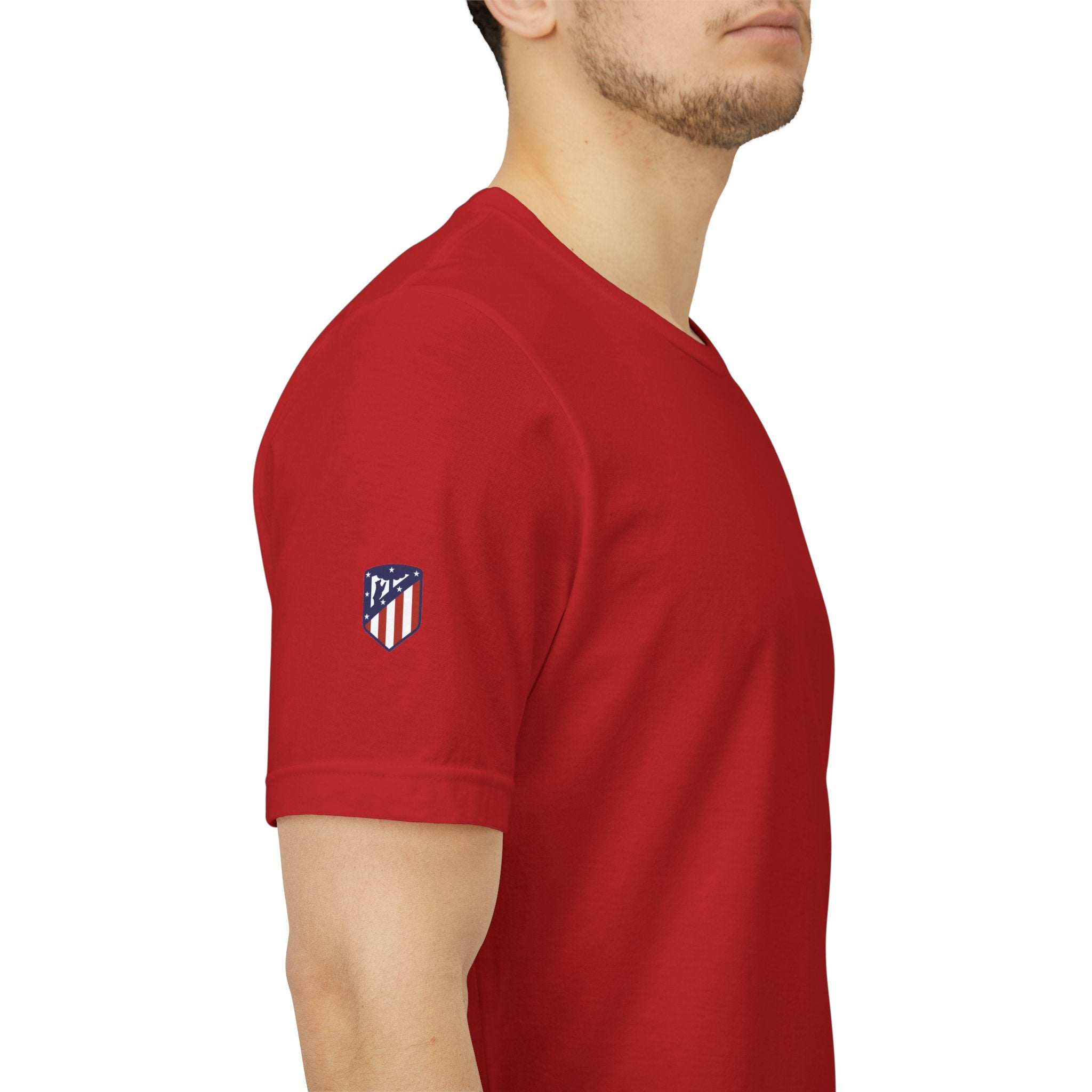 Atletico Madrid Shield T-Shirt Front Chest & Sleeve Logo Soccer Tee