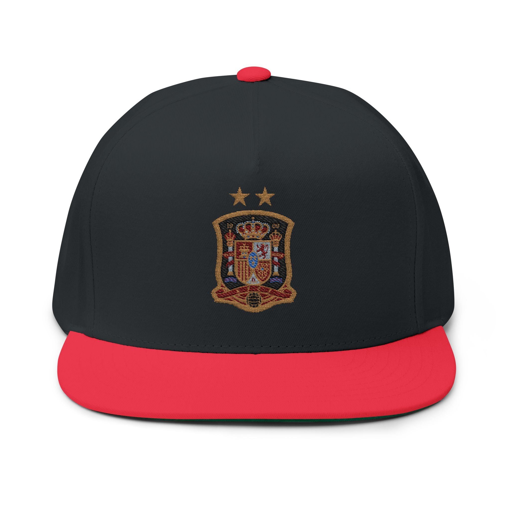 Embroidered Spanish Crest Flat Bill Cap  Royal Spain Soccer Emblem Snapback