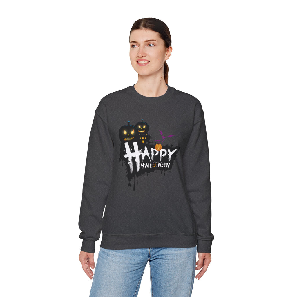 Halloween Pumpkin Crewneck Sweatshirt — "Happy Halloween" Graphic