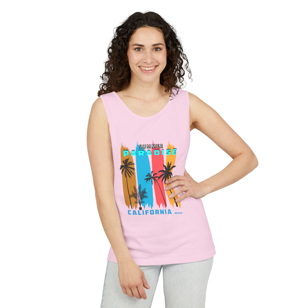 California Paradise Palm Tank Top Retro Beach Sunset Graphic
