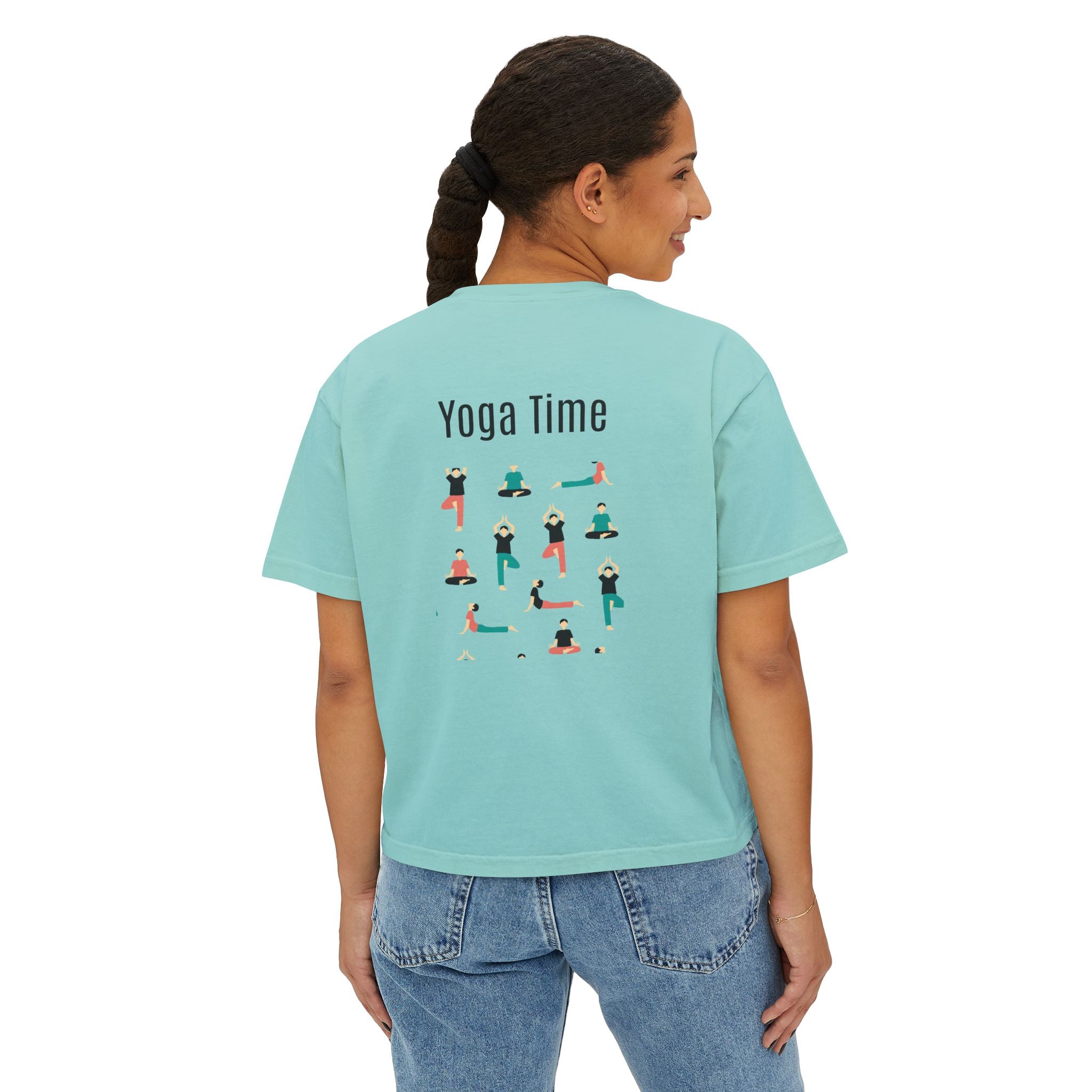 Yoga Time Women's Boxy Tee  Cute Lotus & Yoga Poses Graphic Shirt