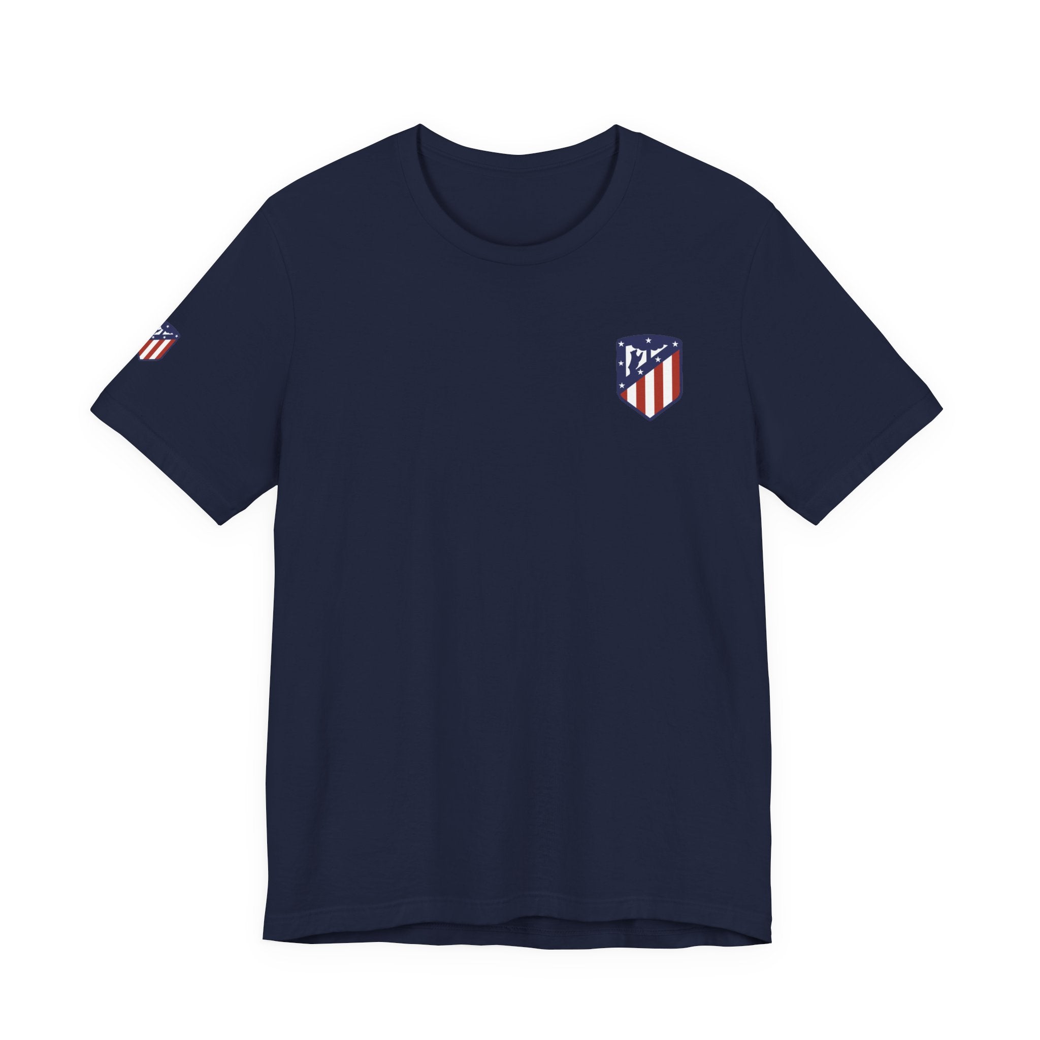 Atletico Madrid Shield T-Shirt Front Chest & Sleeve Logo Soccer Tee