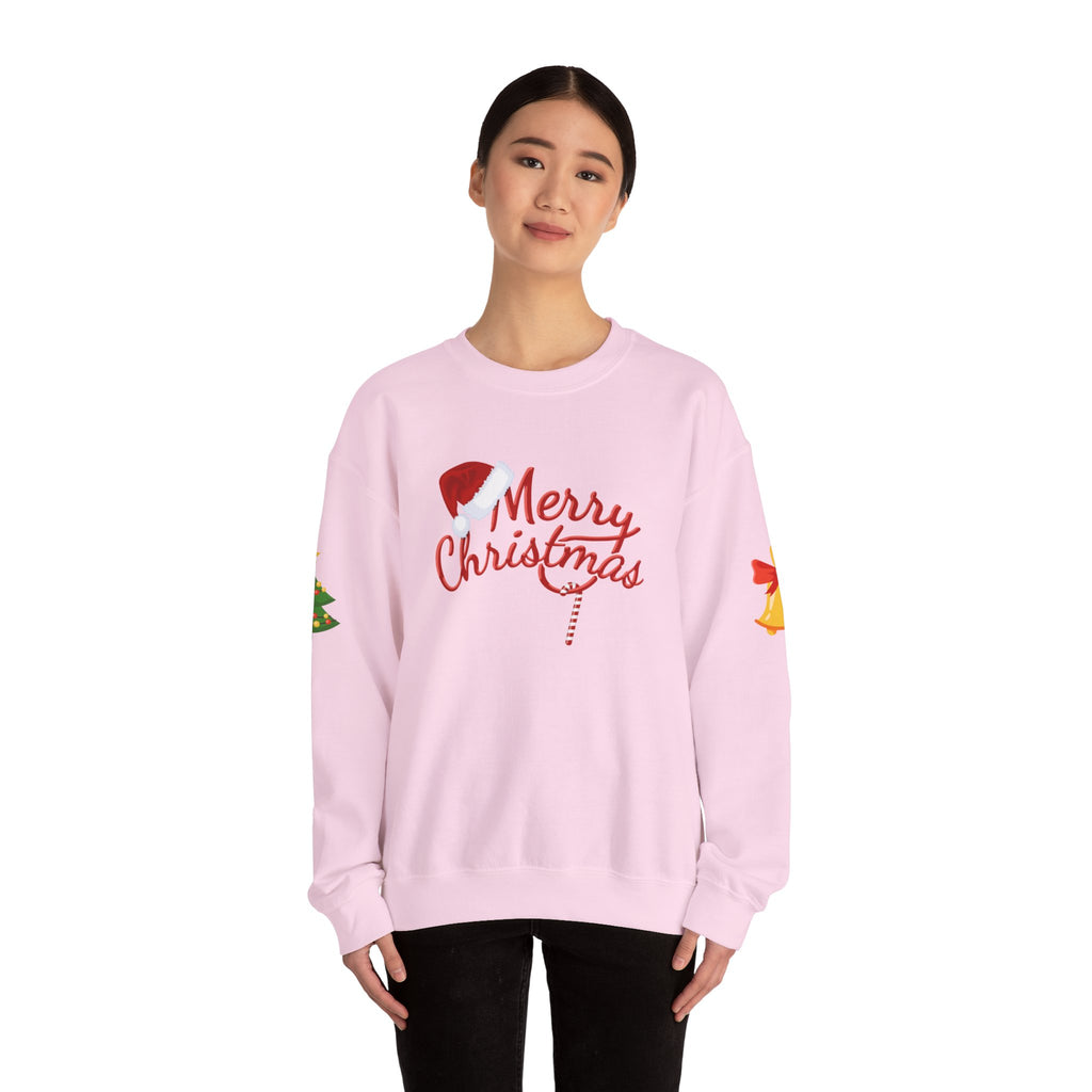 Merry Christmas script candy cane Sweatshirt | Christmas tree sleeve design