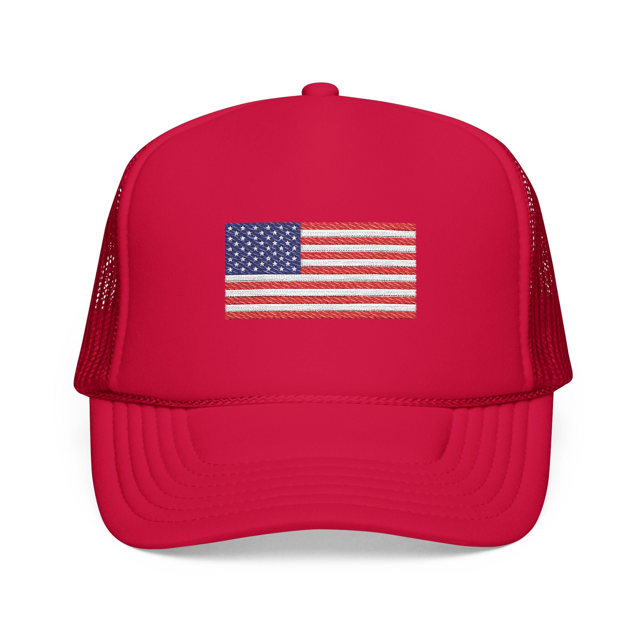 Embroidered American Flag Trucker Hat Patriotic Foam Mesh Cap
