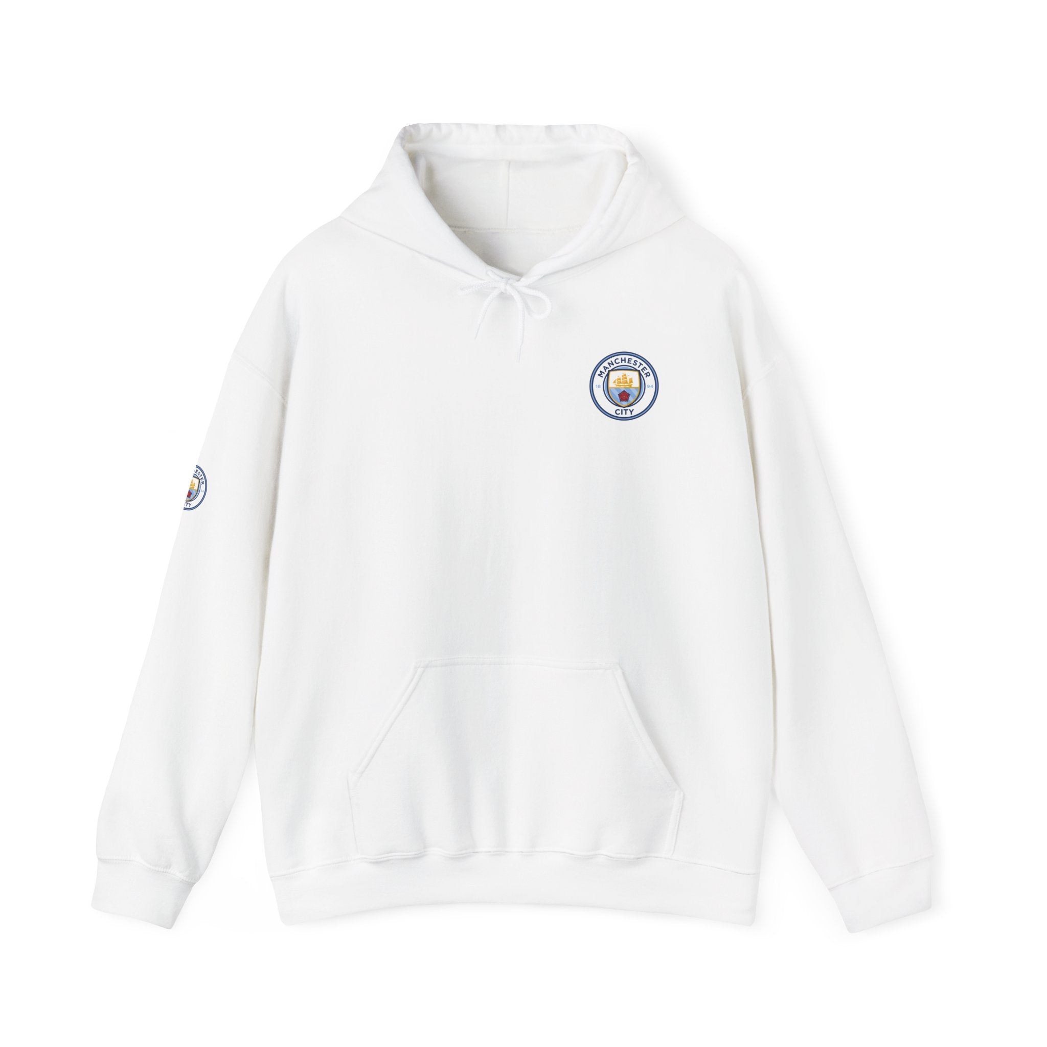 Manchester City Hoodie — Minimal Crest Logo Back Text Pullover