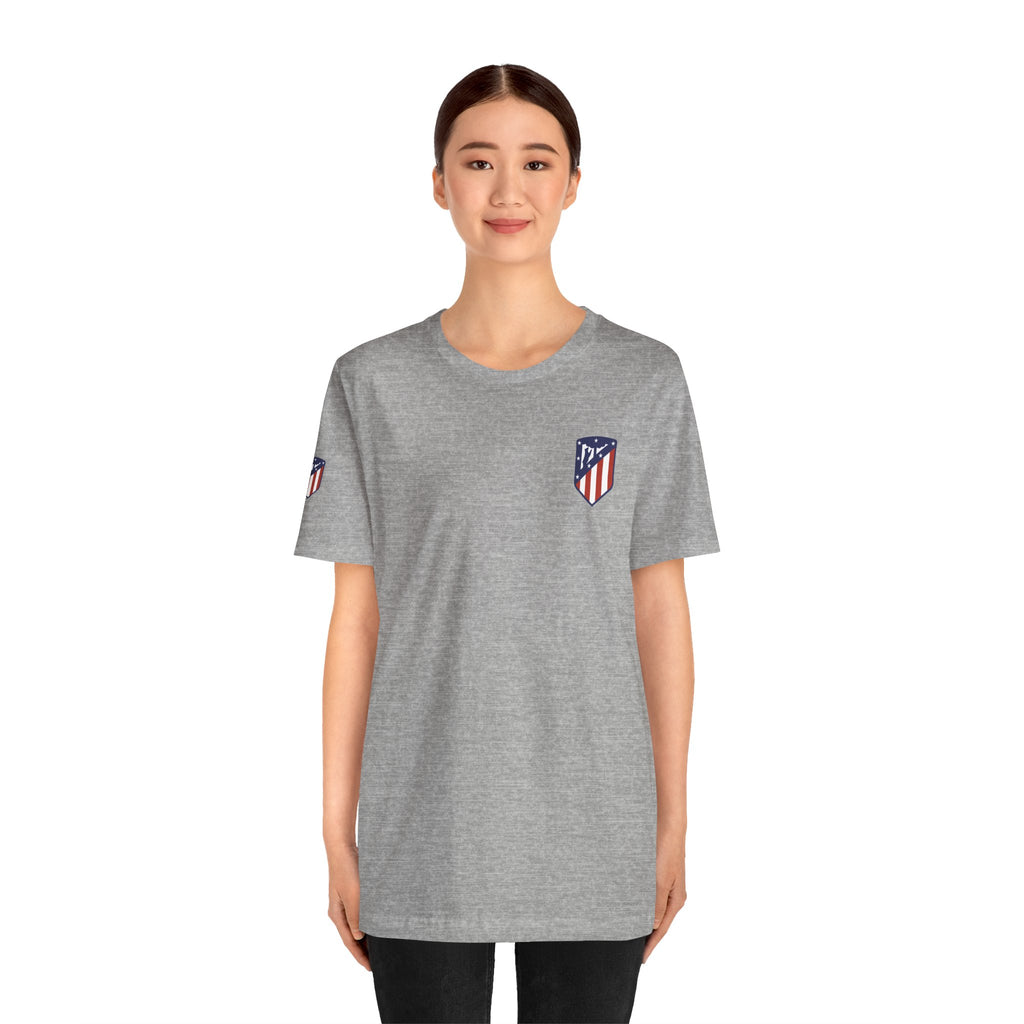 Atletico Madrid Shield T-Shirt Front Chest & Sleeve Logo Soccer Tee
