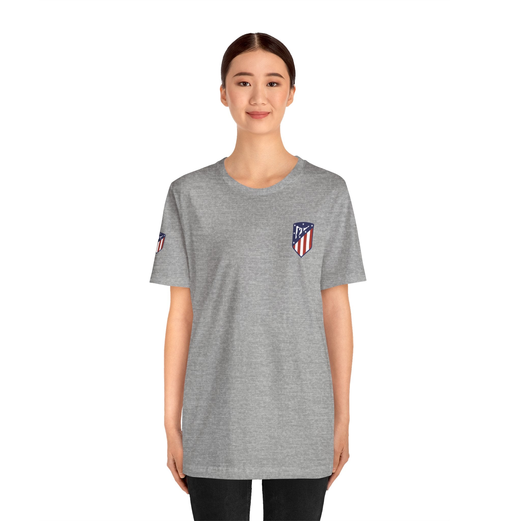 Atletico Madrid Shield T-Shirt Front Chest & Sleeve Logo Soccer Tee