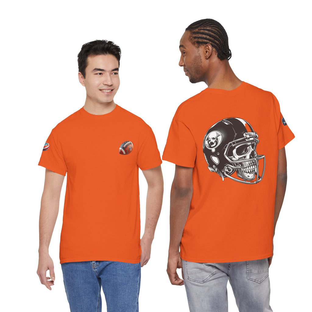 Skull Helmet Football Tee — Grunge Athletic Graphic T‑Shirt