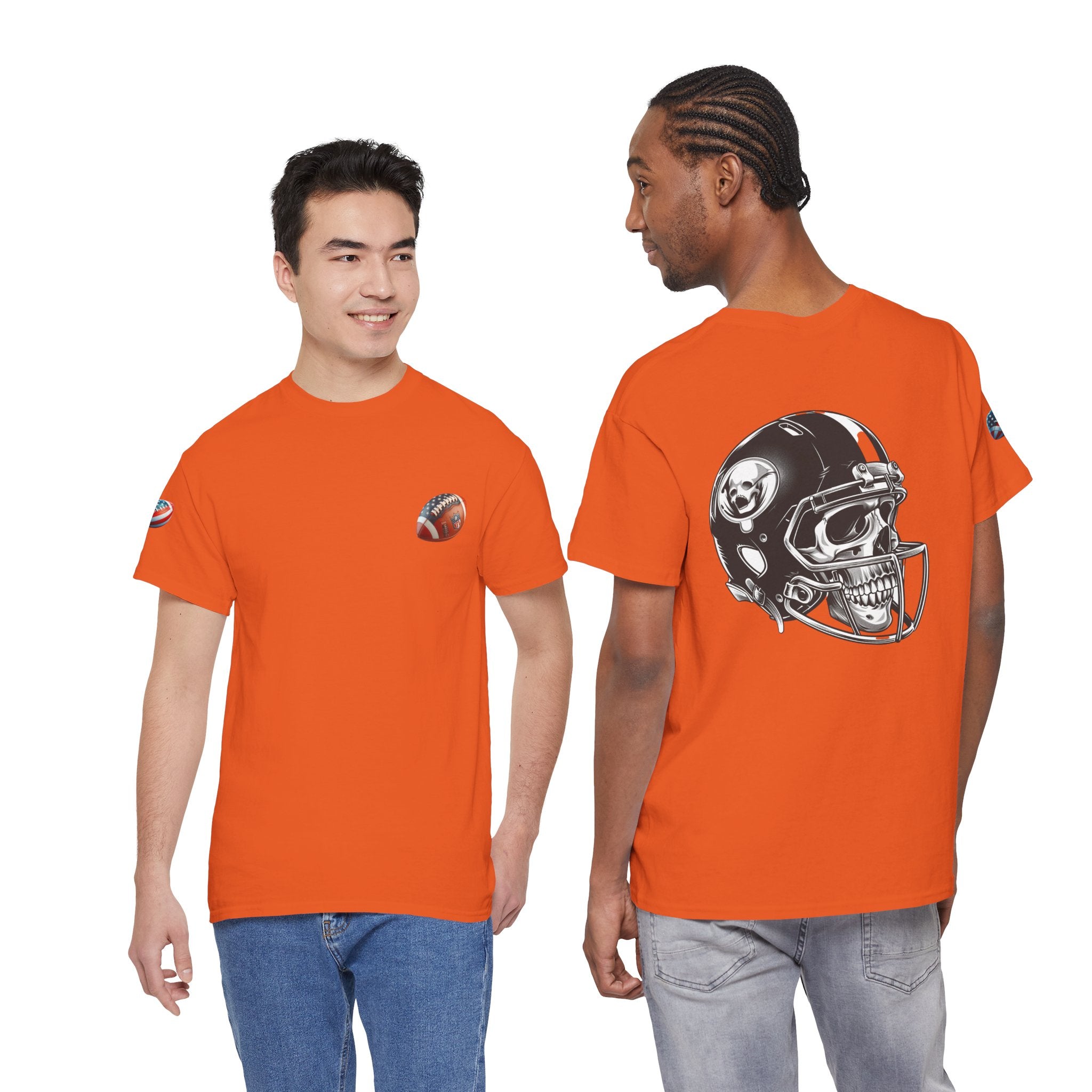 Skull Helmet Football Tee — Grunge Athletic Graphic T‑Shirt
