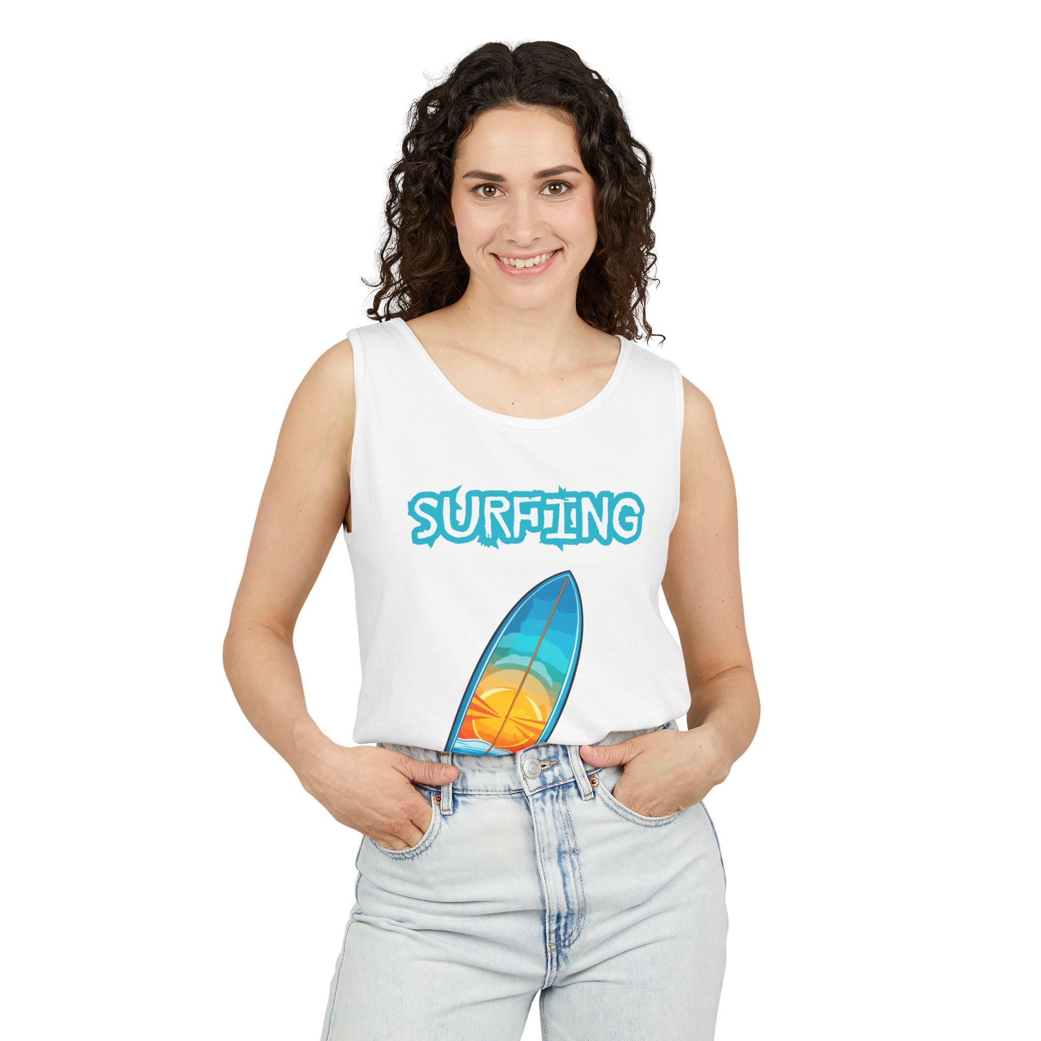 Surfing Tank Top  Sunset Surfboard Beach Tank for Surfers & Summer Lovers