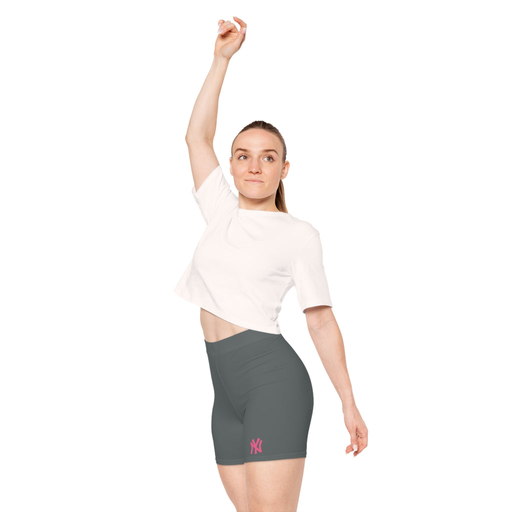 Women's Grey Biker Shorts with Pink Logo  Athletic Cycling & Workout Shorts