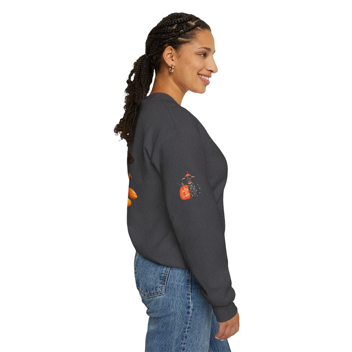 Halloween Candy Crewneck Sweatshirt — 'Happy Halloween' Jack-o'-Lantern & Candy Design