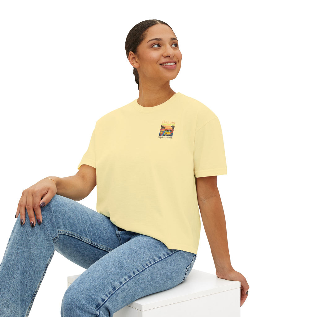 Los Angeles Sunset Women's Boxy Tee  Retro Palm Tree City Graphic