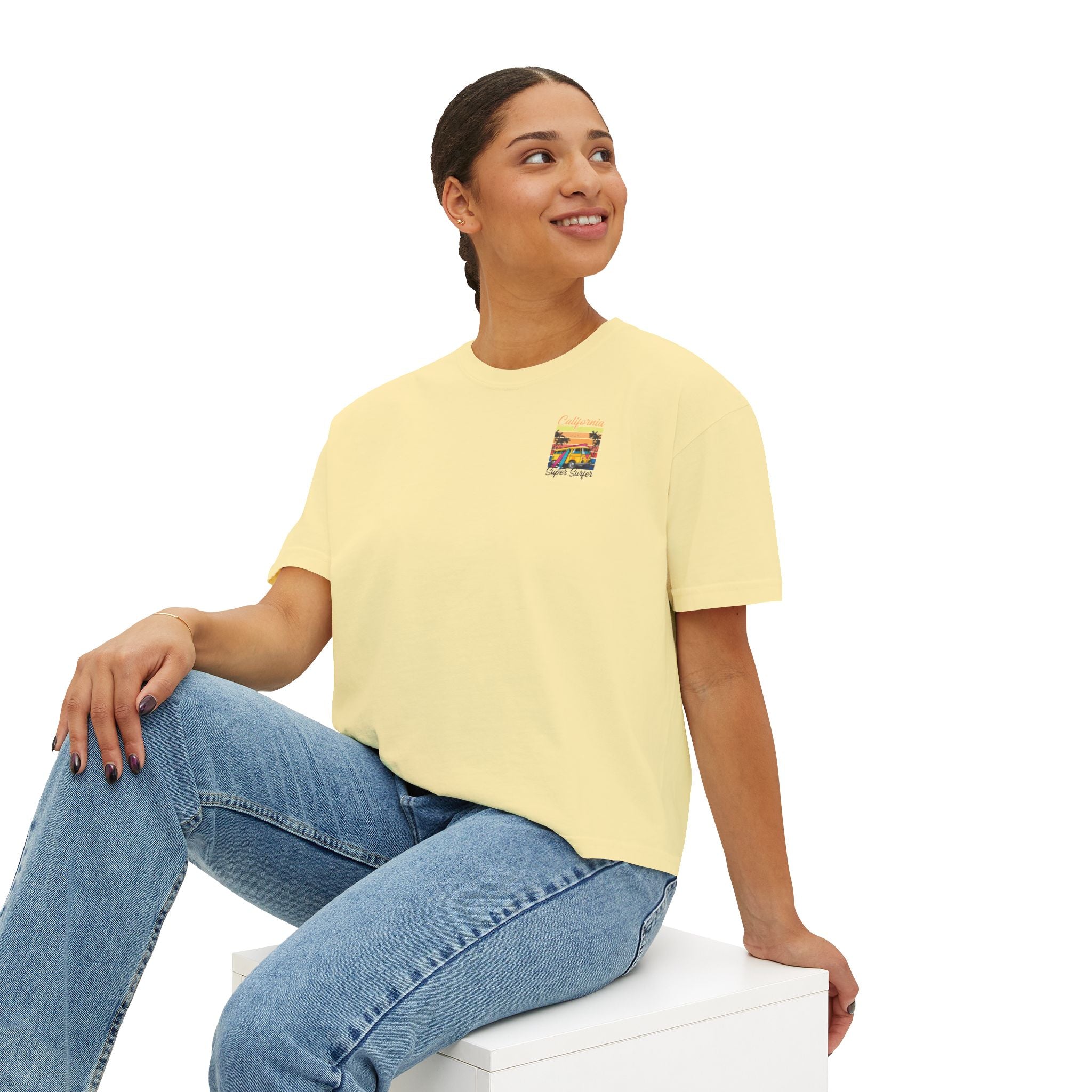 Los Angeles Sunset Women's Boxy Tee  Retro Palm Tree City Graphic