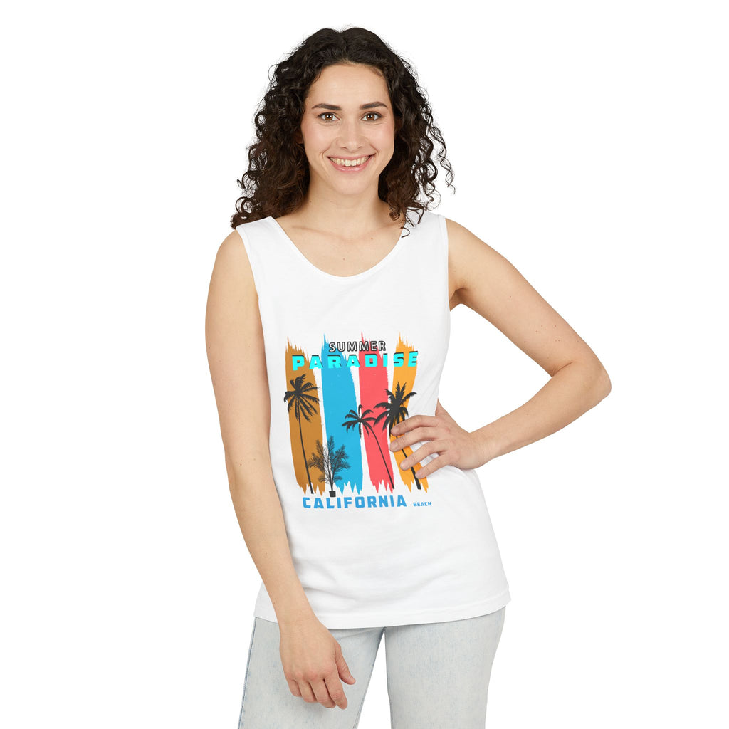 California Paradise Palm Tank Top Retro Beach Sunset Graphic