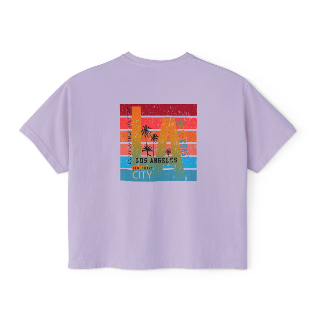 Los Angeles Sunset Women's Boxy Tee  Retro Palm Tree City Graphic