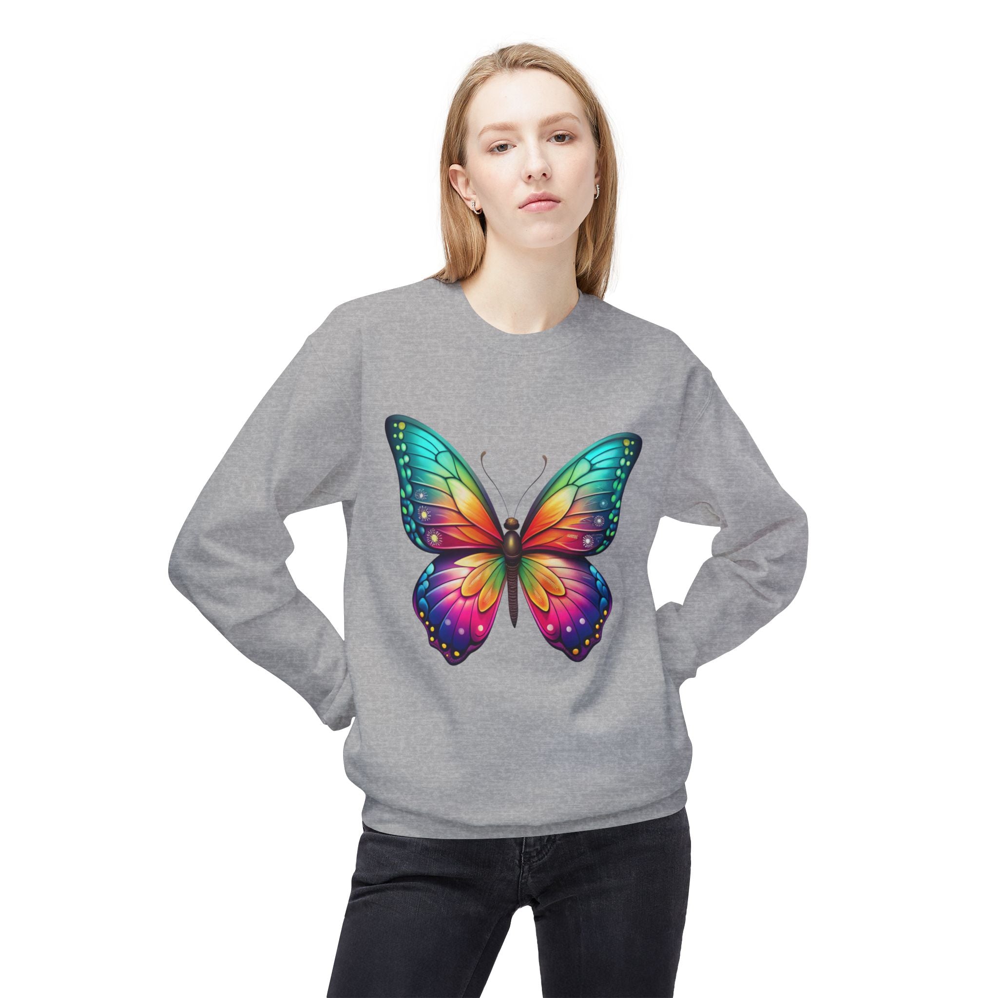 Rainbow Butterfly Sweatshirt Colorful Monarch Wing Graphic