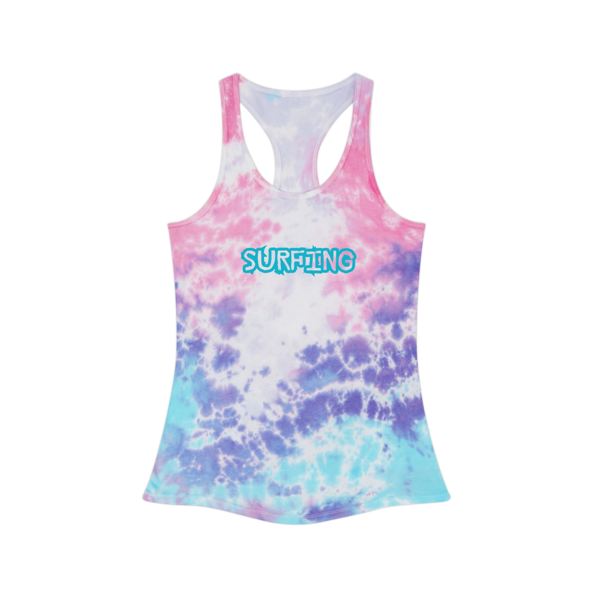 Surfing Tie-Dye Racerback Tank Blue Surfboard Beach Vibe Tank Top