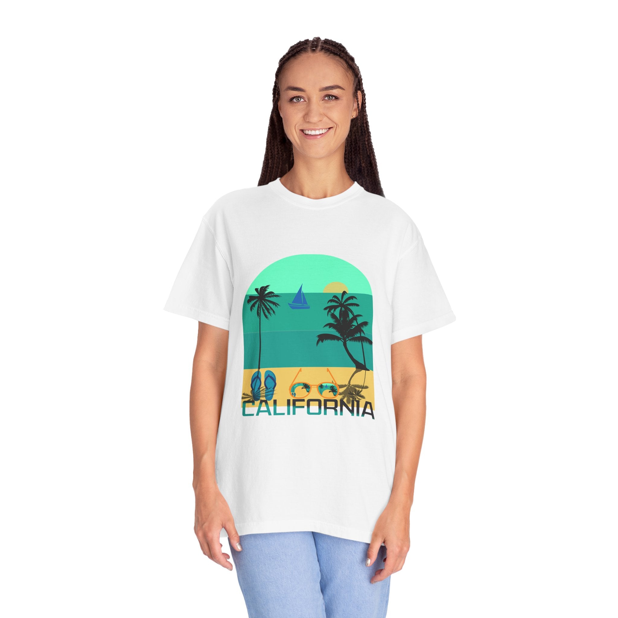 California Beach Surf T-Shirt  Retro Palm Trees & ‘SURFING’ Graphic
