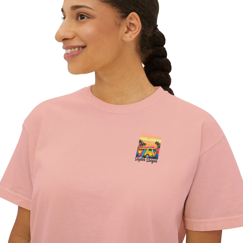 Los Angeles Sunset Women's Boxy Tee  Retro Palm Tree City Graphic
