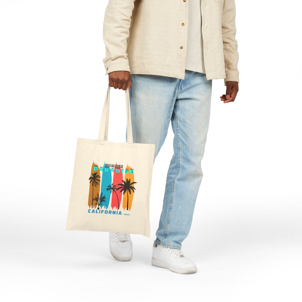 California Paradise Tote Bag  Beach Surf Canvas Tote (Palm Trees, Surfboard)