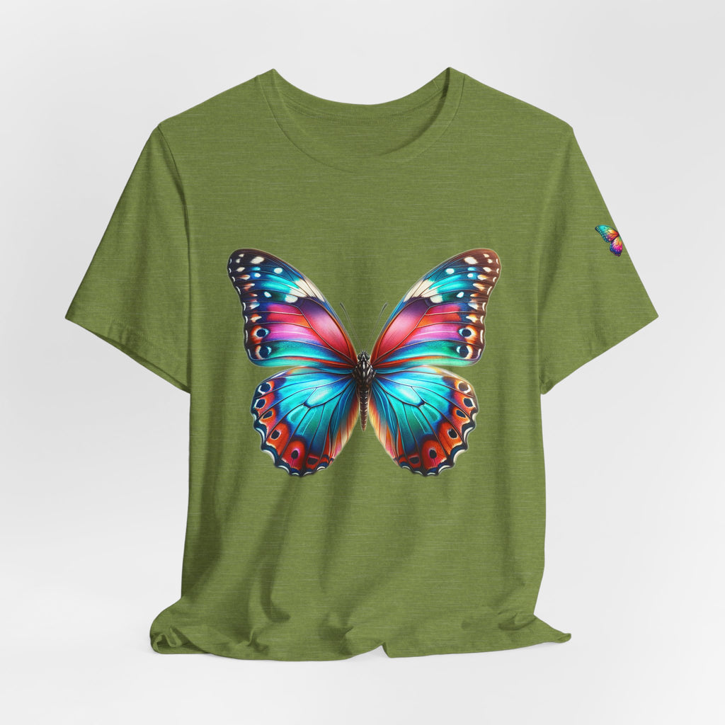 Vibrant Rainbow Butterfly Tee Colorful Monarch Wing Graphic