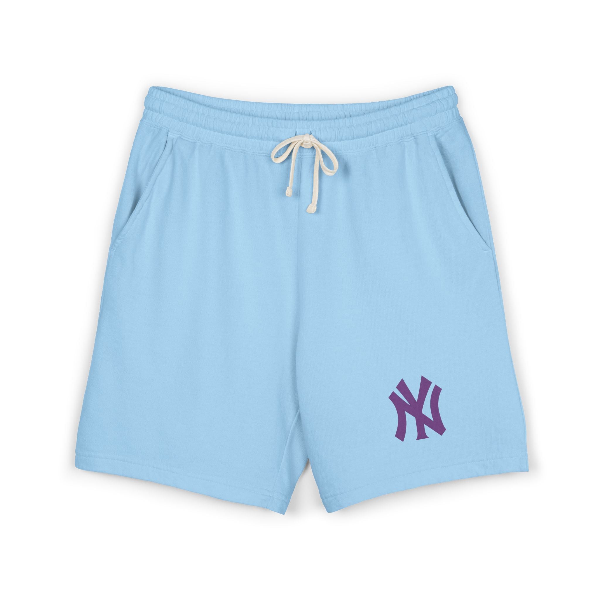 Fleece Sweat Shorts  Cream Lightweight Lounge Shorts with Purple NY Logo