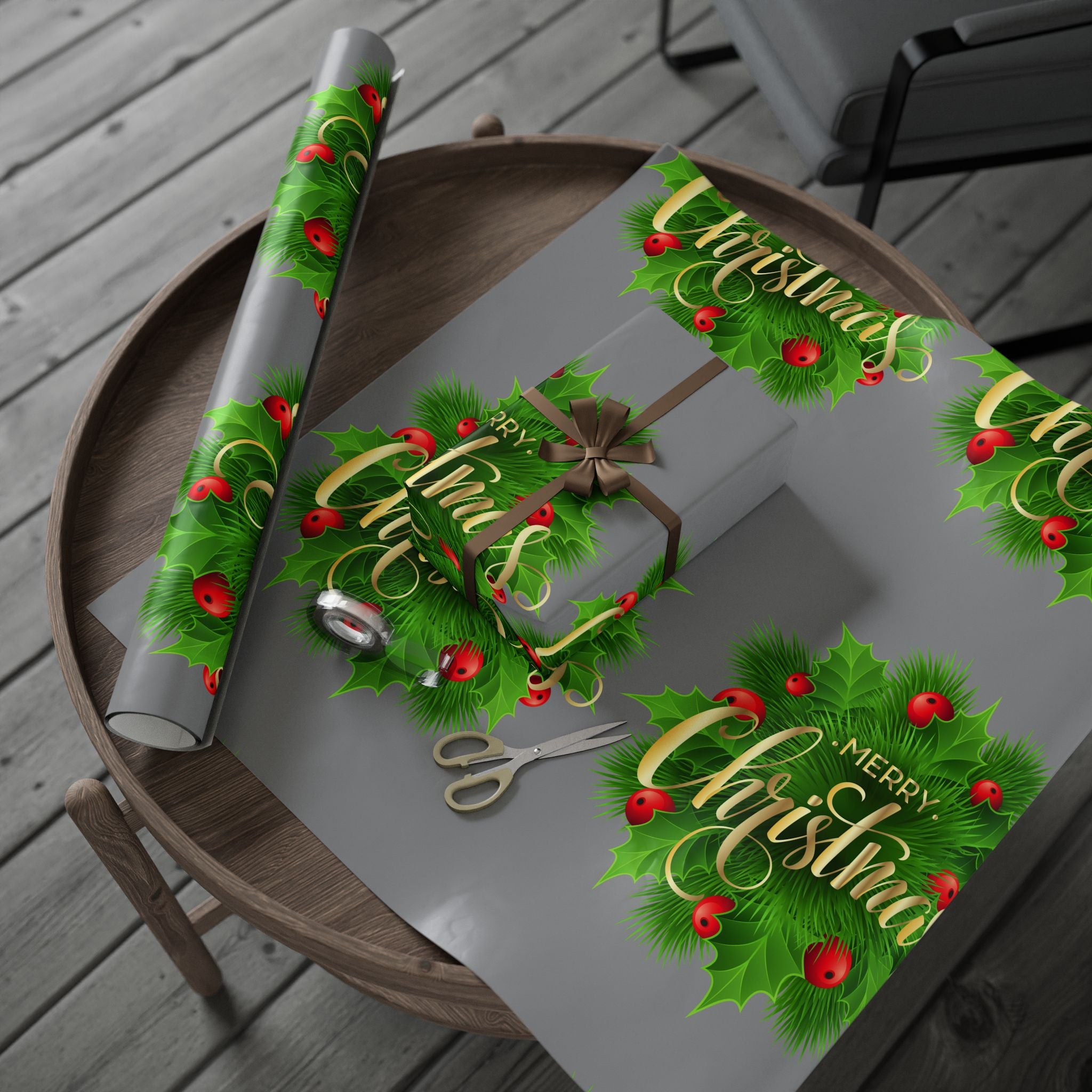 Holly & Berries Wrapping Paper  Holiday Gift Wrap Roll