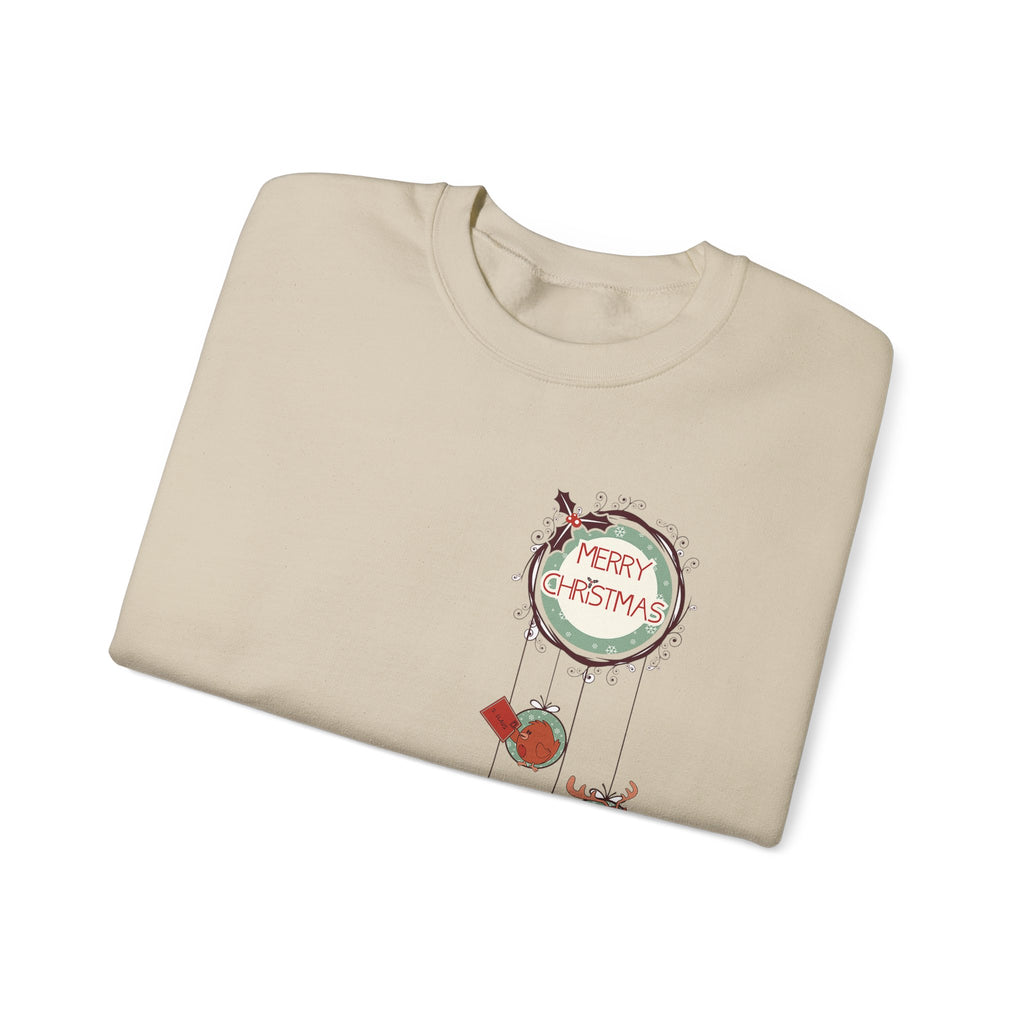 Merry Christmas Hanging Ornaments Sweatshirt Santa Reindeer Wreath Holiday