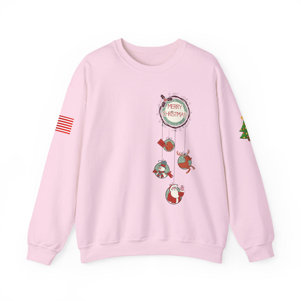 Merry Christmas Hanging Ornaments Sweatshirt Santa Reindeer Wreath Holiday