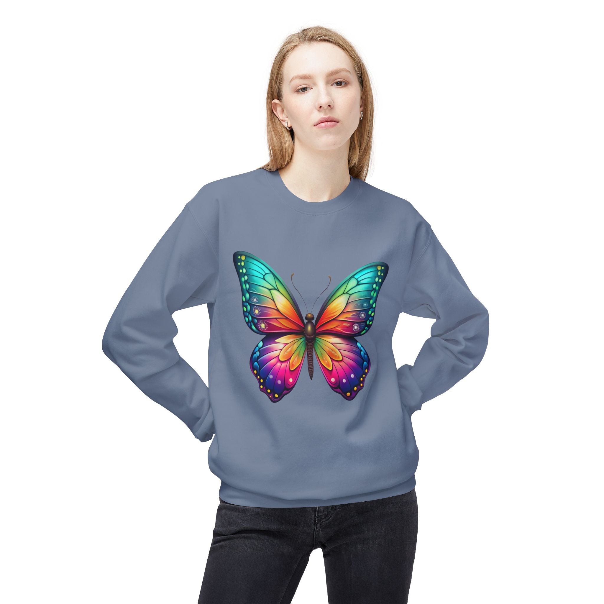 Rainbow Butterfly Sweatshirt Colorful Monarch Wing Graphic