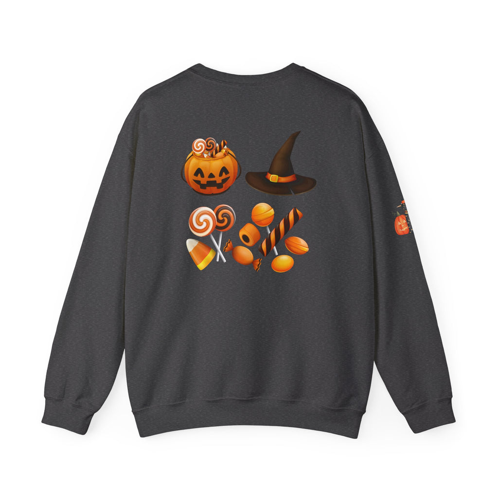 Halloween Candy Crewneck Sweatshirt — 'Happy Halloween' Jack-o'-Lantern & Candy Design