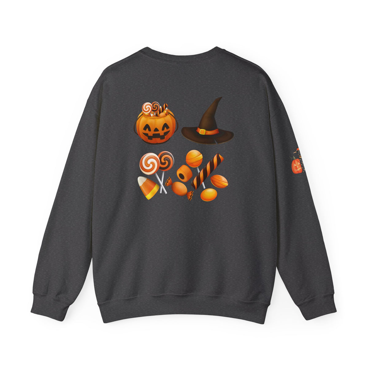 Halloween Candy Crewneck Sweatshirt — 'Happy Halloween' Jack-o'-Lantern & Candy Design
