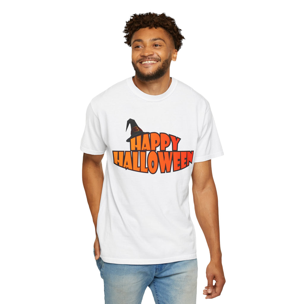 Halloween Icons T-Shirt — "Happy Halloween" Graphic Tee with Spooky Back Illustrations