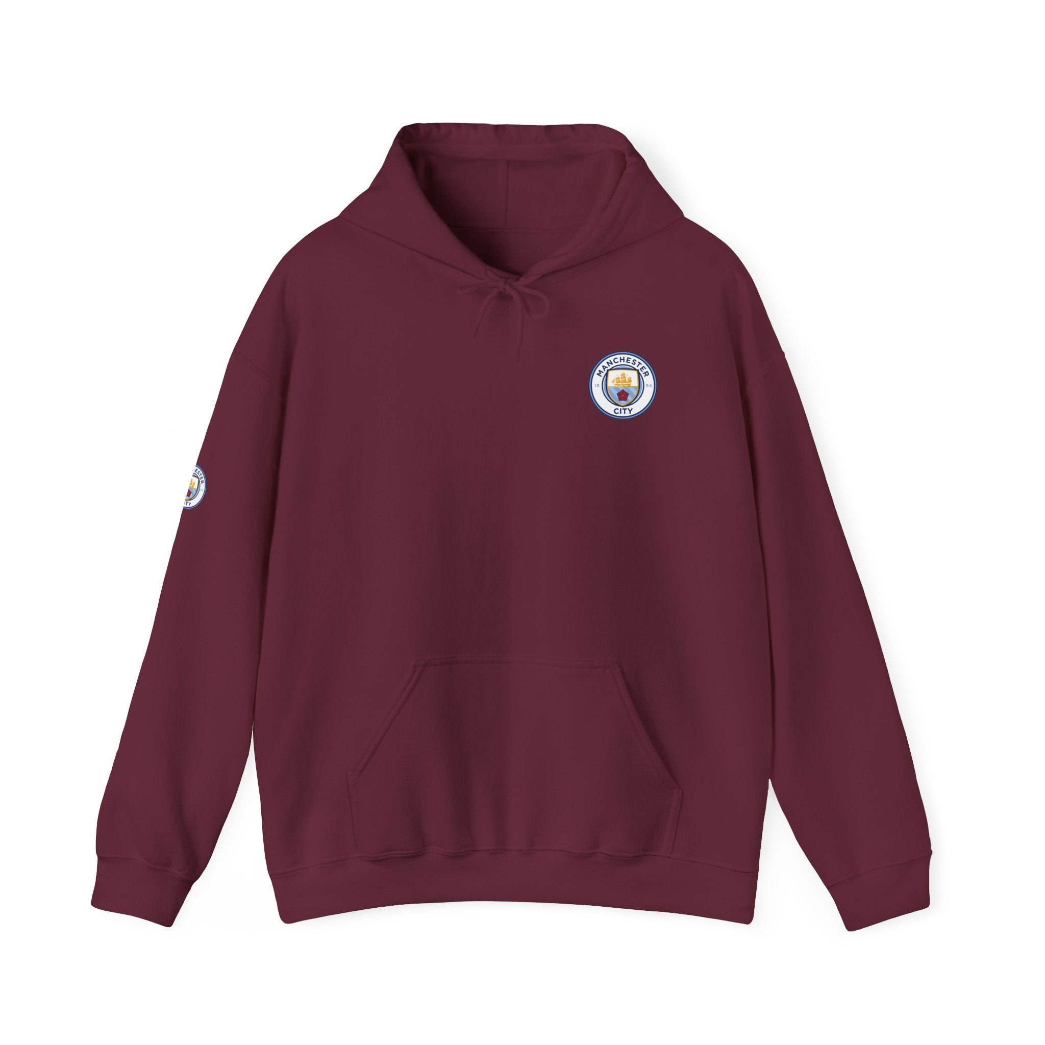 Manchester City Hoodie — Minimal Crest Logo Back Text Pullover