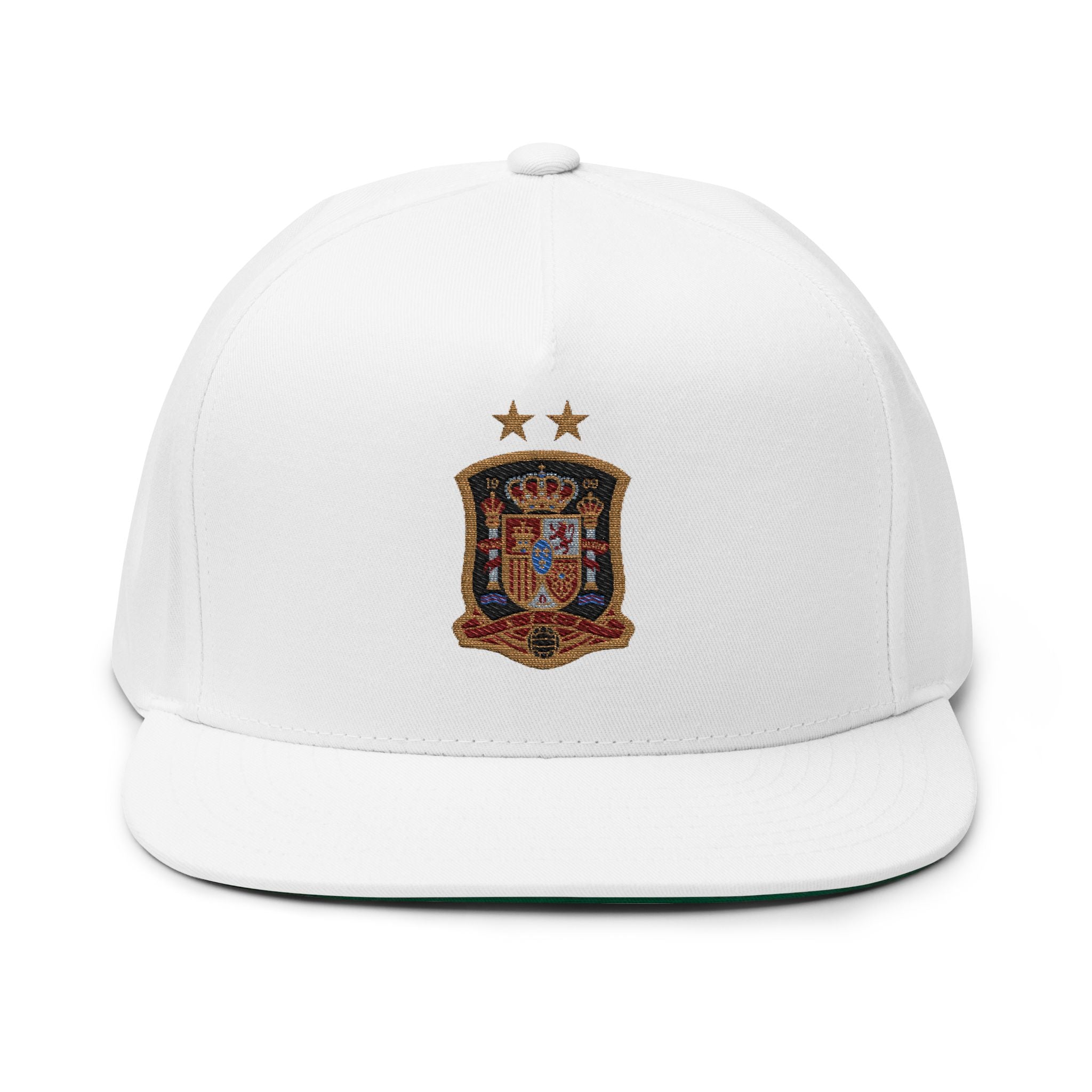 Embroidered Spanish Crest Flat Bill Cap  Royal Spain Soccer Emblem Snapback
