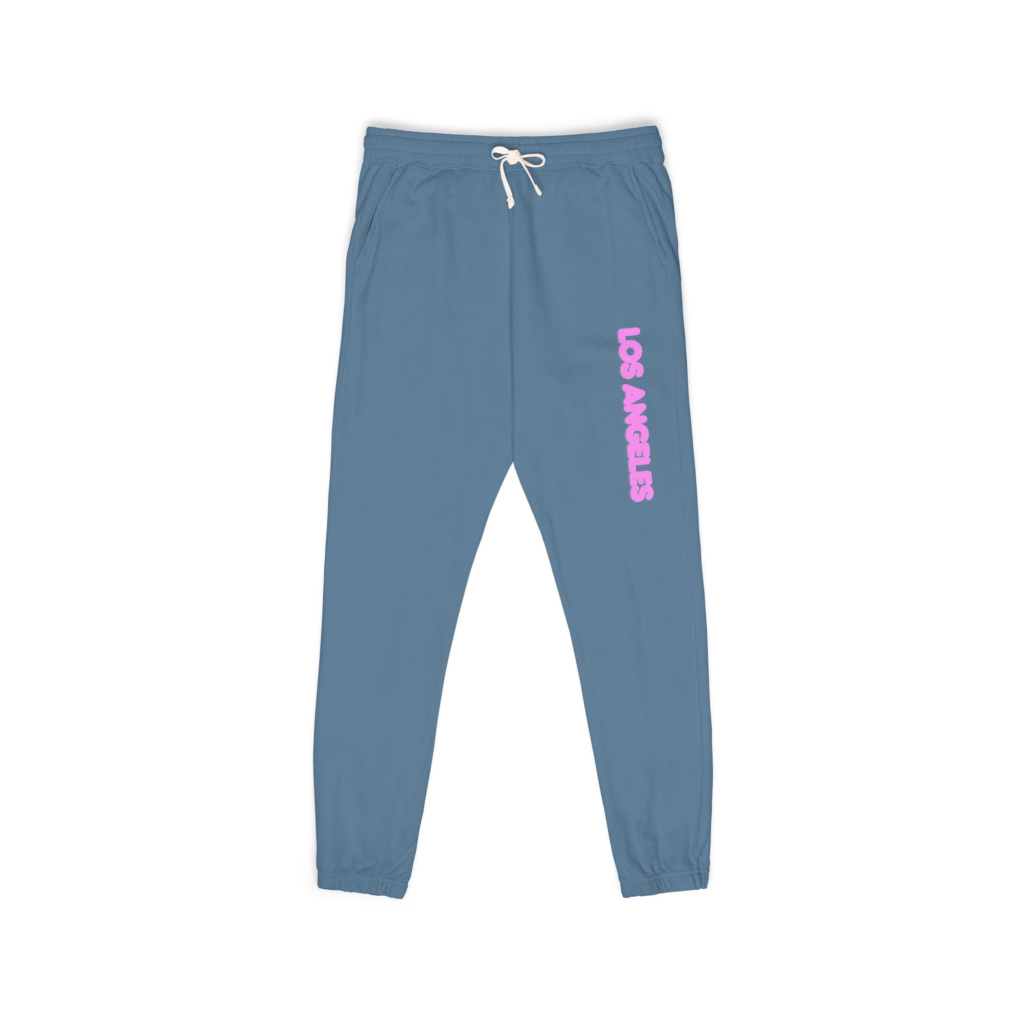 Los Angeles Pink Script Sweatpants  Garment-Dyed Fleece Joggers