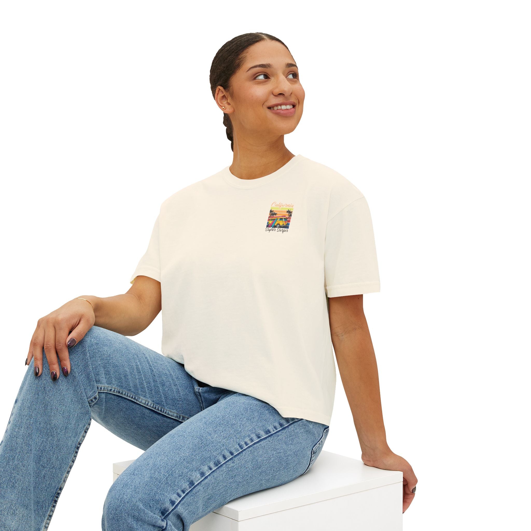 Los Angeles Sunset Women's Boxy Tee  Retro Palm Tree City Graphic