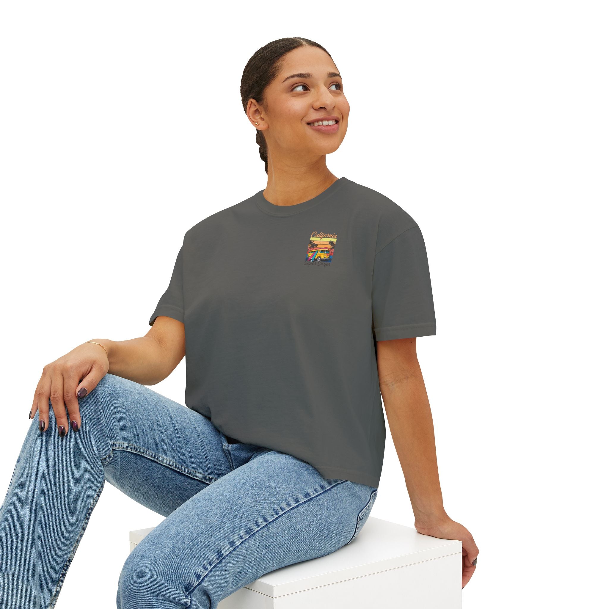 Los Angeles Sunset Women's Boxy Tee  Retro Palm Tree City Graphic