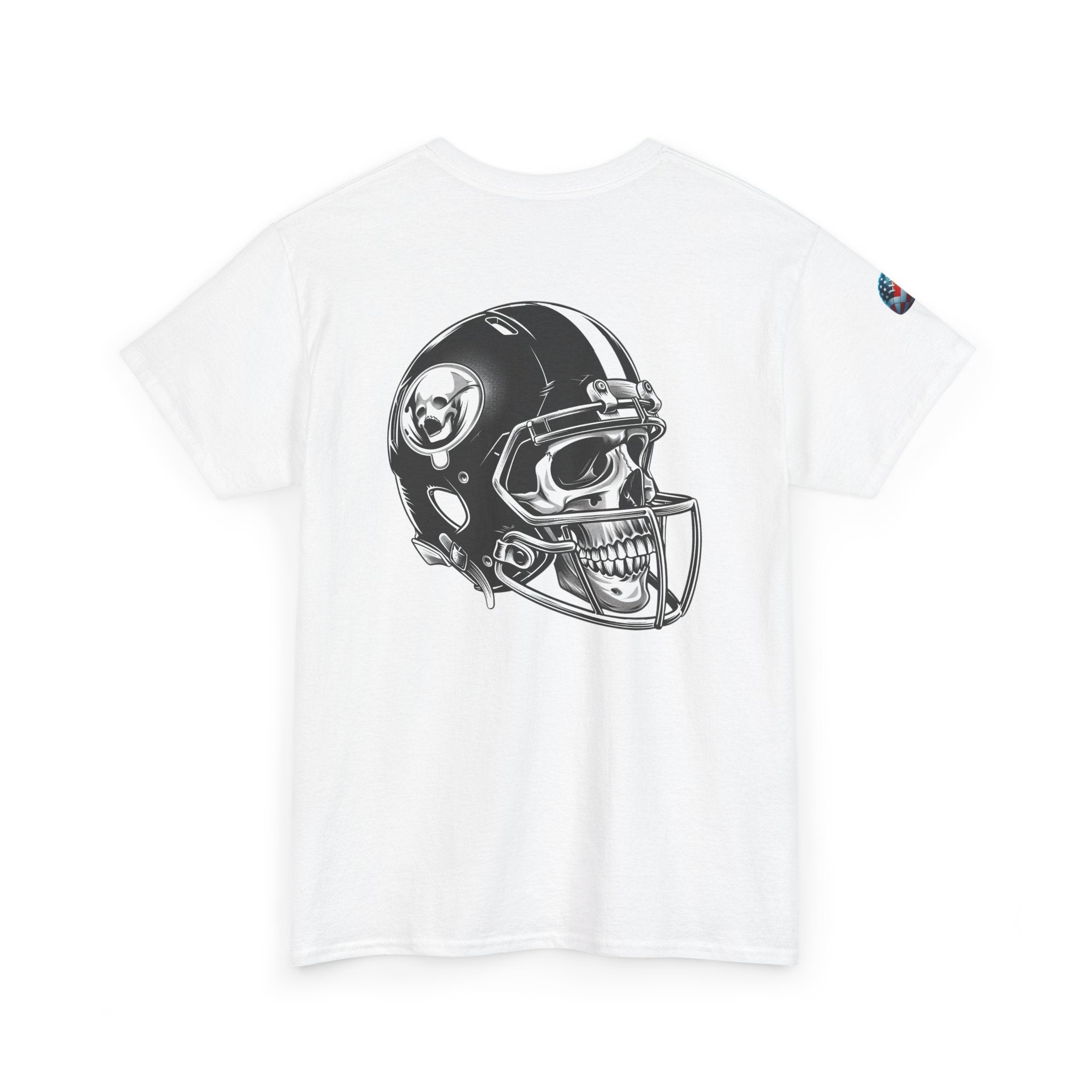 Skull Helmet Football Tee — Grunge Athletic Graphic T‑Shirt