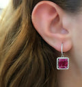 925 Sterling Silver Earrings with Red Baguette Stones - Etna Gift
