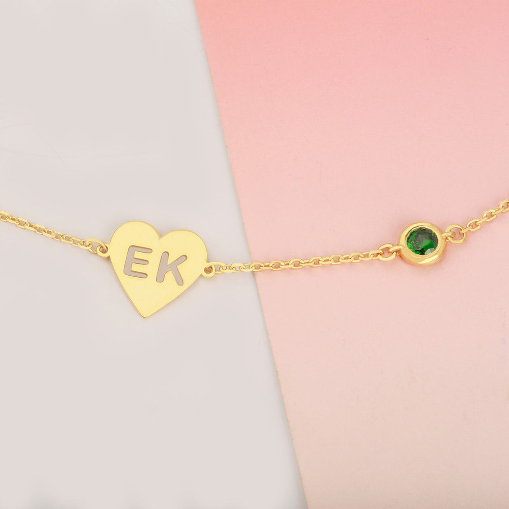 925 Sterling Silver Heart-Shaped Bracelet – Two Letters You Love - Etna Gift