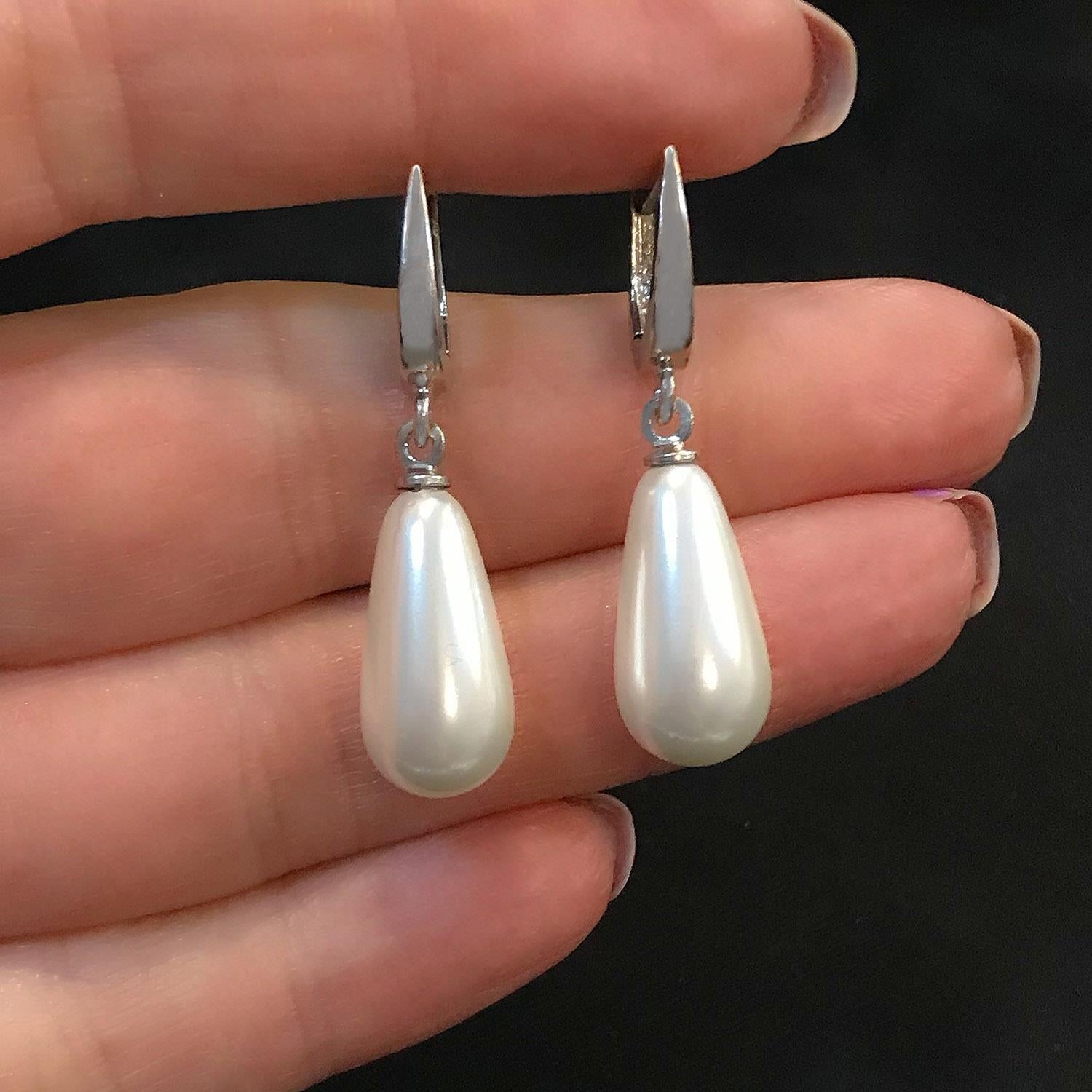 925 Sterling Silver Pearl Drop Earrings - Etna Gift