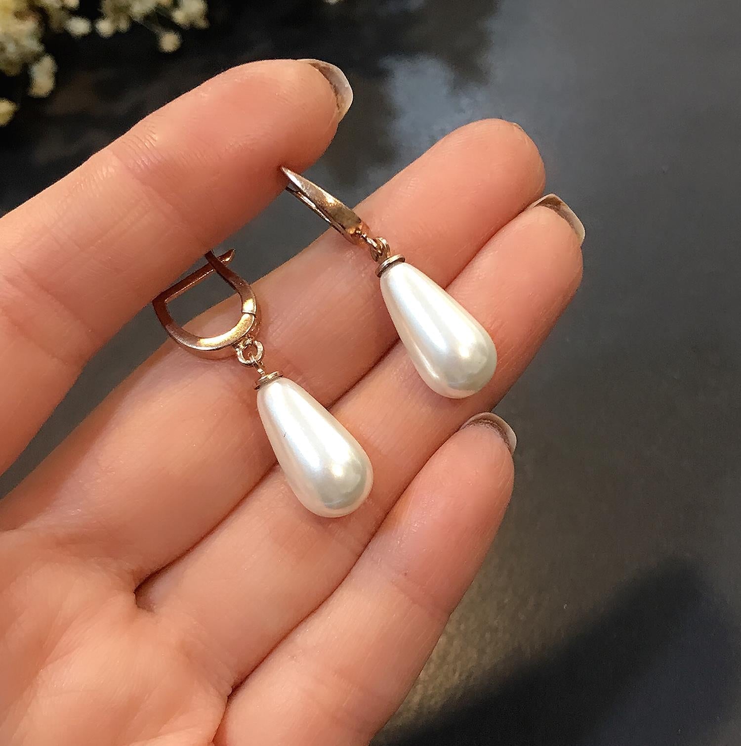 925 Sterling Silver Pearl Drop Earrings - Etna Gift