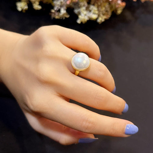 925 Sterling Silver Pearl Ring (M) - Etna Gift