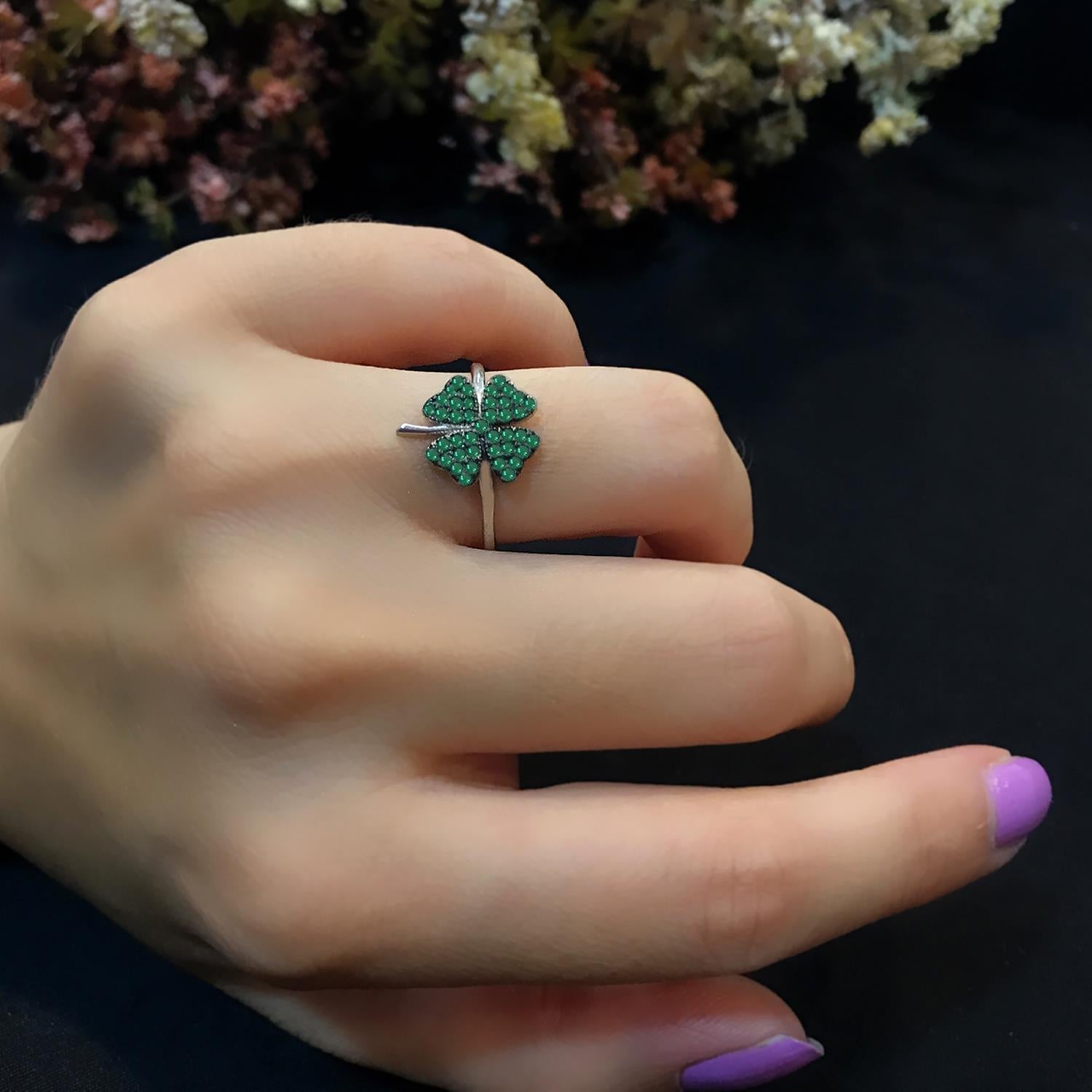 925 Sterling Silver clover ring645656546546