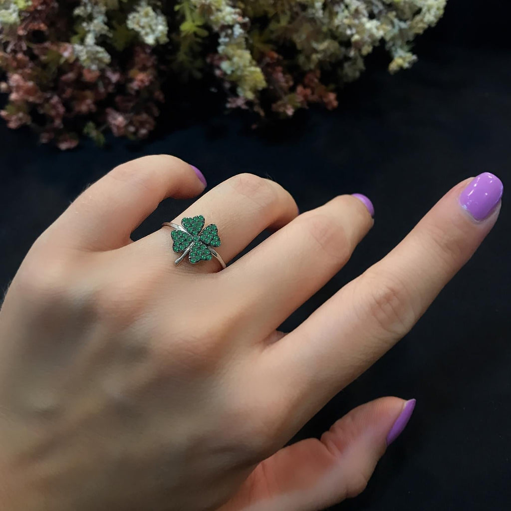 925 Sterling Silver clover ring 6776657656666