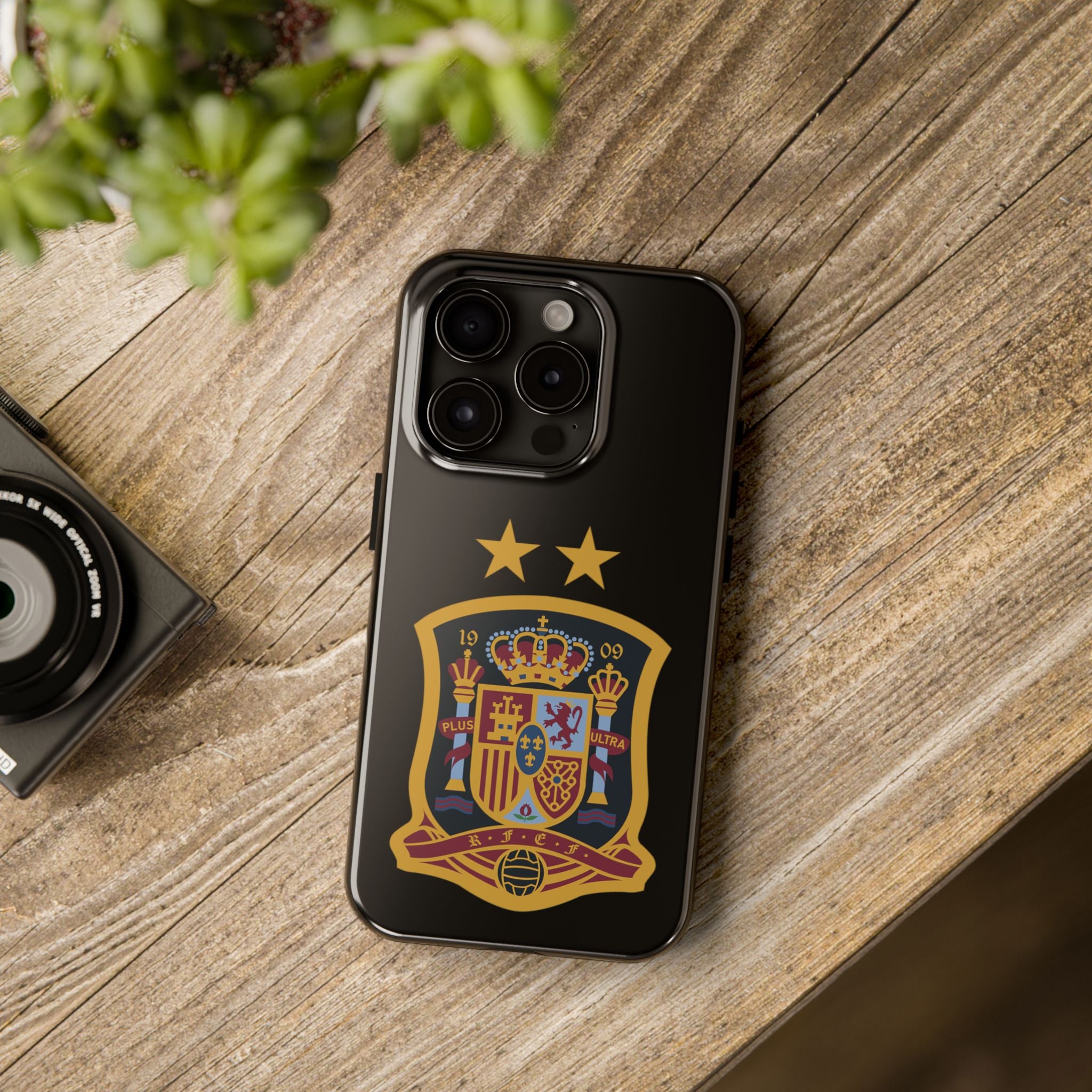 Spain Soccer Crest Tough Phone Case  Black Protective iPhone Case with Two Stars